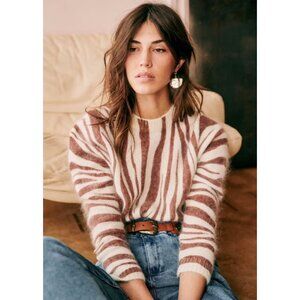 Sezane Brown and Cream Striped Sweater